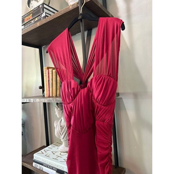 ASOS Mesh Corset Bodycon Midi Dress Womens Burgundy Size US 2 - Picture 5 of 10